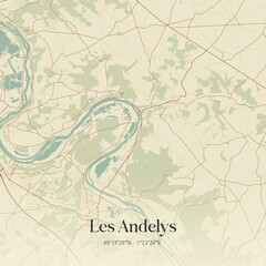 Retro map of Les Andelys, Normandie, France. Vintage street map.