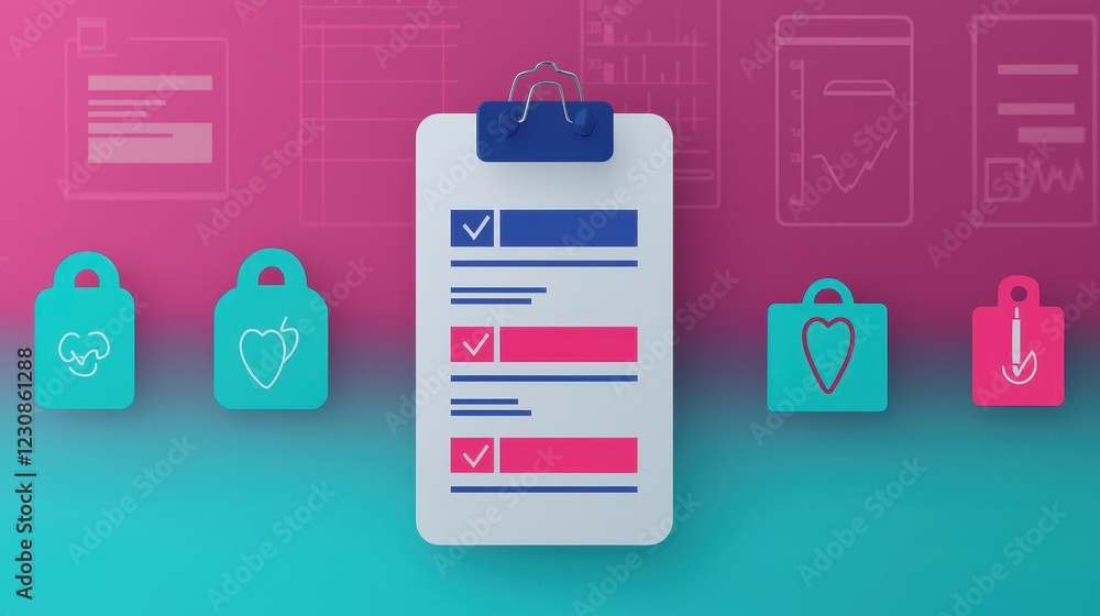 Poster colorful checklist with icons and graphics for productivity and planning