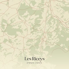 Retro map of Les Riceys, Grand Est, France. Vintage street map.