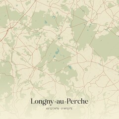 Retro map of Longny-au-Perche, Normandie, France. Vintage street map.