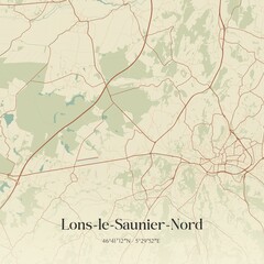 Retro map of Lons-le-Saunier-Nord, Bourgogne-Franche-Comt�, France. Vintage street map.