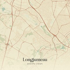 Retro map of Longjumeau, �le-de-France, France. Vintage street map.