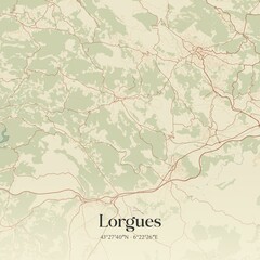 Retro map of Lorgues, Provence-Alpes-C�te d'Azur, France. Vintage street map.