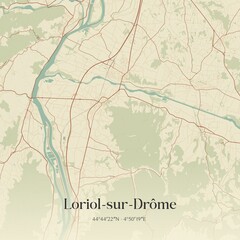 Retro map of Loriol-sur-Dr�me, Auvergne-Rh�ne-Alpes, France. Vintage street map.