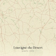 Retro map of Louvign�-du-D�sert, Bretagne, France. Vintage street map.