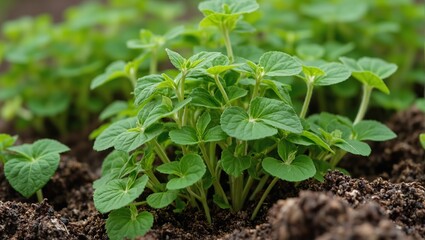 Organic stevia plants thriving in nutrient rich soil