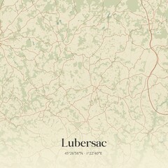 Obraz premium Retro map of Lubersac, Nouvelle-Aquitaine, France. Vintage street map.