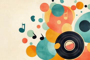 Obraz premium A retro-style illustration of a vinyl record player with musical notes floating around it 