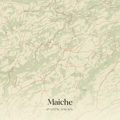 Retro map of Ma�che, Bourgogne-Franche-Comt�, France. Vintage street map.