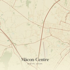 Retro map of M�con-Centre, Bourgogne-Franche-Comt�, France. Vintage street map.