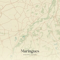 Retro map of Maringues, Auvergne-Rh�ne-Alpes, France. Vintage street map.