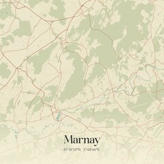 Fototapeta premium Retro map of Marnay, Bourgogne-Franche-Comt�, France. Vintage street map.
