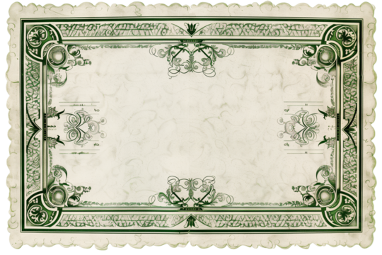 Certificate of Stock Ownership Featuring Intricate Border Design Isolated on a White Transparent Background