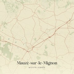 Retro map of Mauz�-sur-le-Mignon, Nouvelle-Aquitaine, France. Vintage street map.