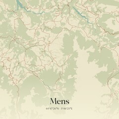 Retro map of Mens, Auvergne-Rh�ne-Alpes, France. Vintage street map.