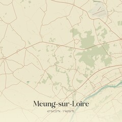 Retro map of Meung-sur-Loire, Centre-Val de Loire, France. Vintage street map.