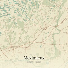 Fototapeta premium Retro map of Meximieux, Auvergne-Rh�ne-Alpes, France. Vintage street map.