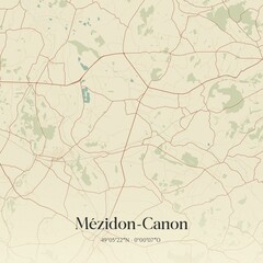 Retro map of M�zidon-Canon, Normandie, France. Vintage street map.