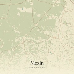 Retro map of M�zin, Nouvelle-Aquitaine, France. Vintage street map.
