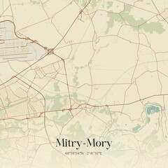 Retro map of Mitry-Mory, �le-de-France, France. Vintage street map.