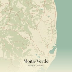 Retro map of Mo�ta-Verde, Corse, France. Vintage street map.
