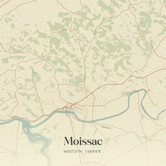 Retro map of Moissac, Occitanie, France. Vintage street map.