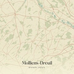 Retro map of Molliens-Dreuil, Hauts-de-France, France. Vintage street map.