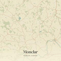 Retro map of Monclar, Nouvelle-Aquitaine, France. Vintage street map.