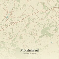 Retro map of Montmirail, Pays de la Loire, France. Vintage street map.