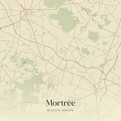 Fototapeta premium Retro map of Mortr�e, Normandie, France. Vintage street map.