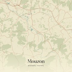 Retro map of Mouzon, Grand Est, France. Vintage street map.