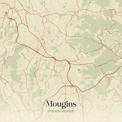 Retro map of Mougins, Provence-Alpes-C�te d'Azur, France. Vintage street map.