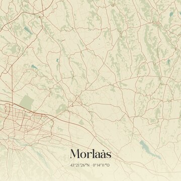 Retro map of Morla�s, Nouvelle-Aquitaine, France. Vintage street map.