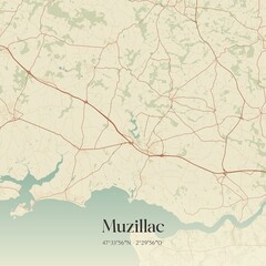Fototapeta premium Retro map of Muzillac, Bretagne, France. Vintage street map.