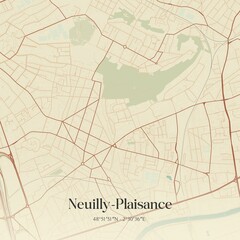 Obraz premium Retro map of Neuilly-Plaisance, �le-de-France, France. Vintage street map.