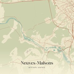 Retro map of Neuves-Maisons, Grand Est, France. Vintage street map.