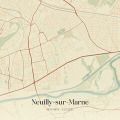 Retro map of Neuilly-sur-Marne, �le-de-France, France. Vintage street map.