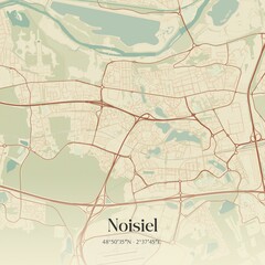 Retro map of Noisiel, �le-de-France, France. Vintage street map.
