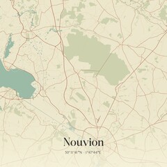 Retro map of Nouvion, Hauts-de-France, France. Vintage street map.