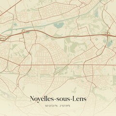 Retro map of Noyelles-sous-Lens, Hauts-de-France, France. Vintage street map.