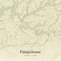 Retro map of Pampelonne, Occitanie, France. Vintage street map.