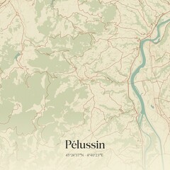 Fototapeta premium Retro map of P�lussin, Auvergne-Rh�ne-Alpes, France. Vintage street map.