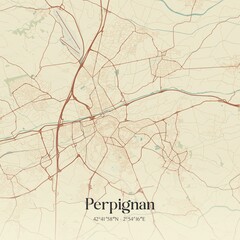 Obraz premium Retro map of Perpignan, Occitanie, France. Vintage street map.