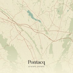 Retro map of Pontacq, Nouvelle-Aquitaine, France. Vintage street map.