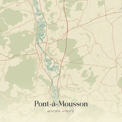 Retro map of Pont-�-Mousson, Grand Est, France. Vintage street map.