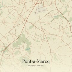 Retro map of Pont-�-Marcq, Hauts-de-France, France. Vintage street map.