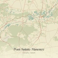Retro map of Pont-Sainte-Maxence, Hauts-de-France, France. Vintage street map.