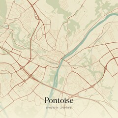 Retro map of Pontoise, �le-de-France, France. Vintage street map.