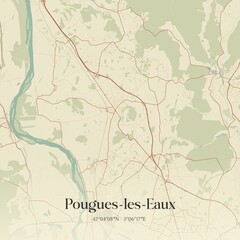 Retro map of Pougues-les-Eaux, Bourgogne-Franche-Comt�, France. Vintage street map.
