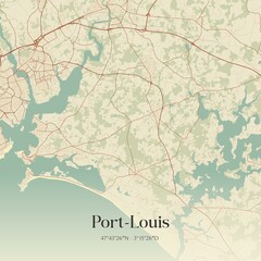 Retro map of Port-Louis, Bretagne, France. Vintage street map.